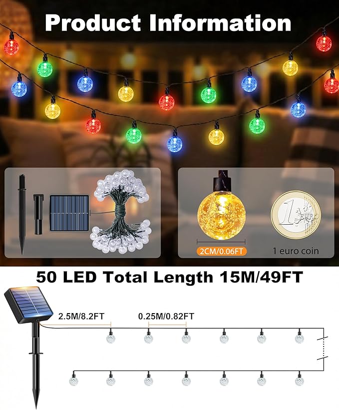 btfarm 2 Pack Solar String Lights Outdoor Waterproof, Total 98 FT 100 LED Solar - Image 2