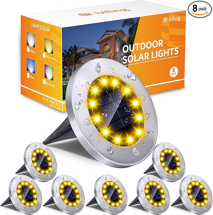 Biling Solar Ground Lights Outdoor 8 Packs, Flat Bright 12 LEDs Solar Lights by biling