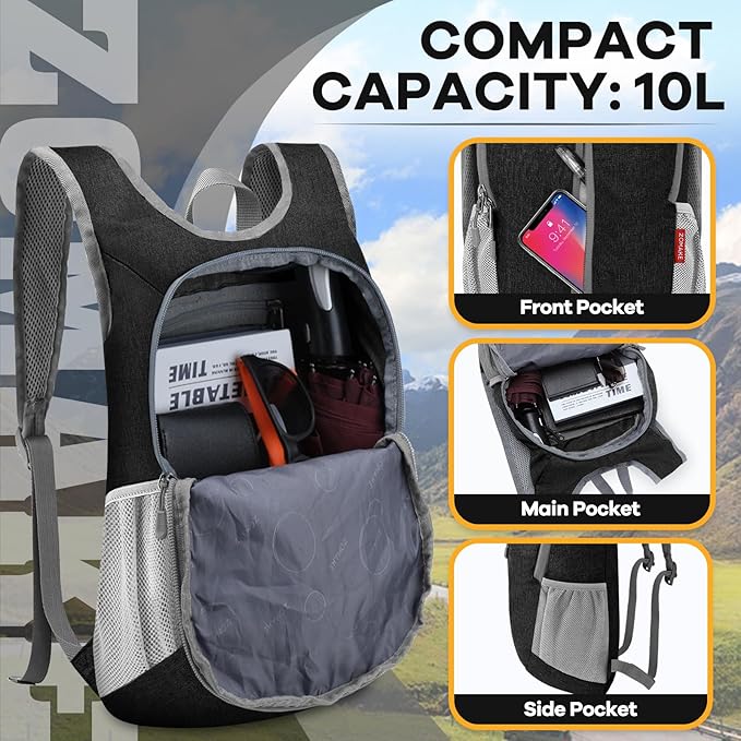 ZOMAKE 10L Ultra Lightweight Packable Backpack, Small Daypack Light Foldable - Image 3