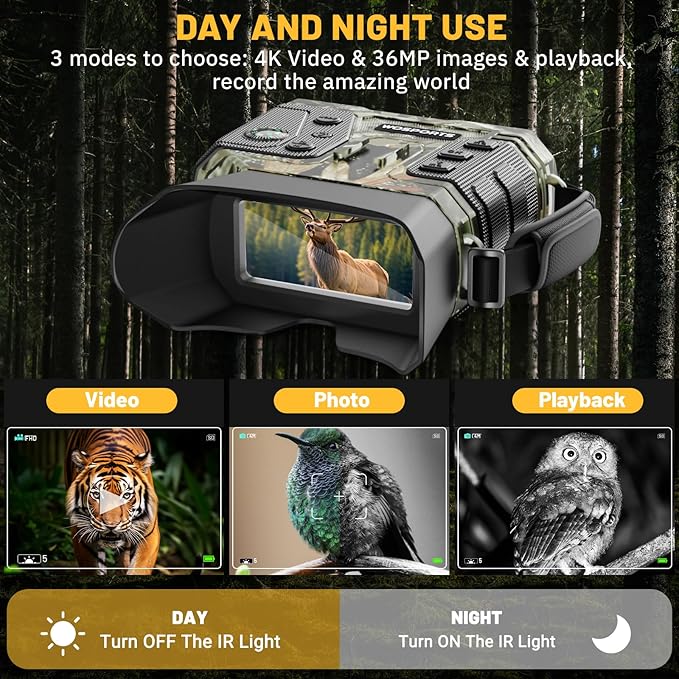 WOSPORTS 4K Infrared Night Vision Goggles – 1300FT Range, 8X Digital Zoom - Image 2