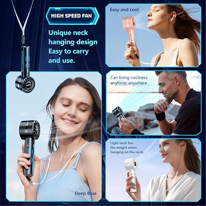 Portable High Speed Mini Handheld Fan, USB Rechargeable Neck Personal Mini Fan - Image 7