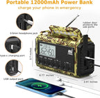 12000mAh/44400mWh Weather Radio, Hand Crank Emergency Radio Portable AM FM - Image 3