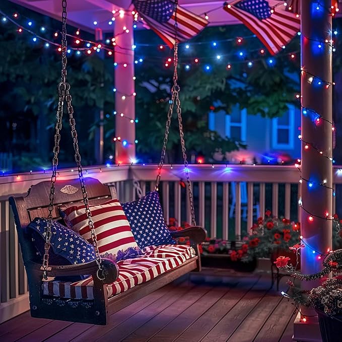 JMEXSUSS 200 LED 66ft Red White and Blue Lights Outdoor, Expandable Waterproof - Image 5