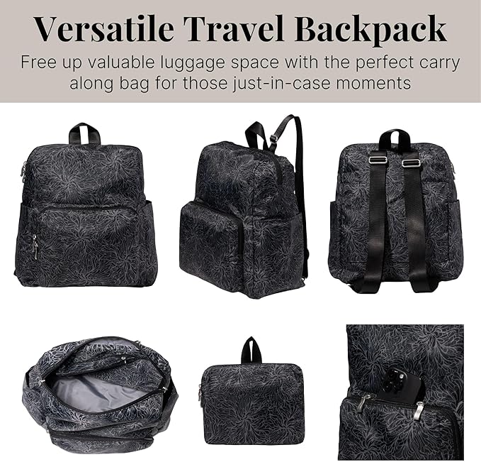 Baggallini Women's Carryall Packable Backpack, Midnight Blossom - Image 5