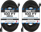 Iron Forge Cable 2 Pack 100 Ft Black Extension Cord, 100 Foot Extension Cord by IronForgeCable