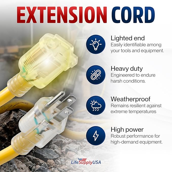 10ft Outdoor/Indoor Extension Cord 14/3 Gauge Heavy Duty 3 Prong SJTW, - Image 2