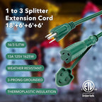 BN-LINK 1 to 3 Splitter Extension Cord, 24 ft End to End, 16/3 SJTW Weather - Image 4