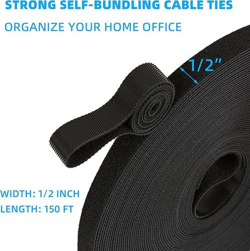 150 ft x 1/2 inch Hook and Loop Roll, Reusable Fastening Cable Ties, Office and - Image 2