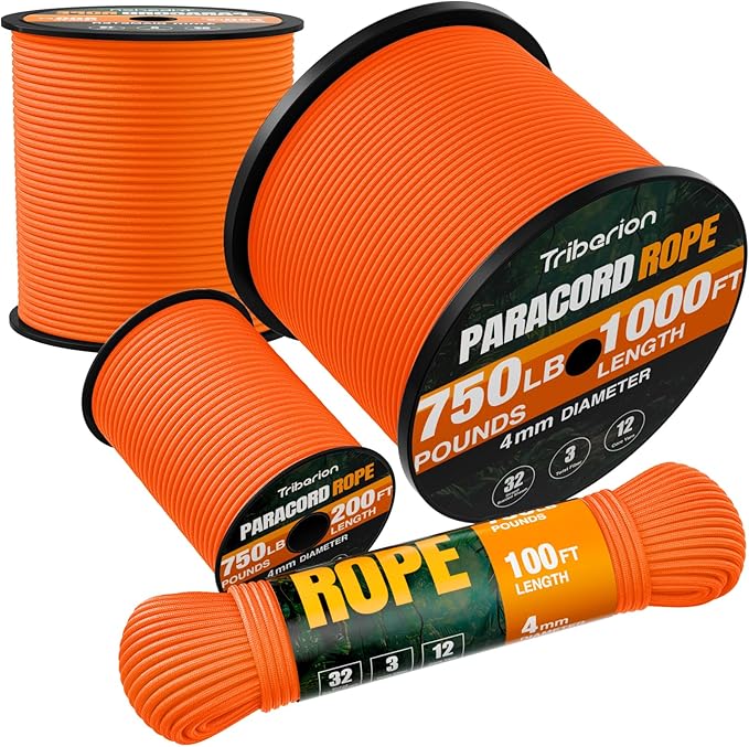Paracord Rope 750 lb - 1000ft 5/32" Parachute Cord 4MM 12-Strand para Cord - by Triberion