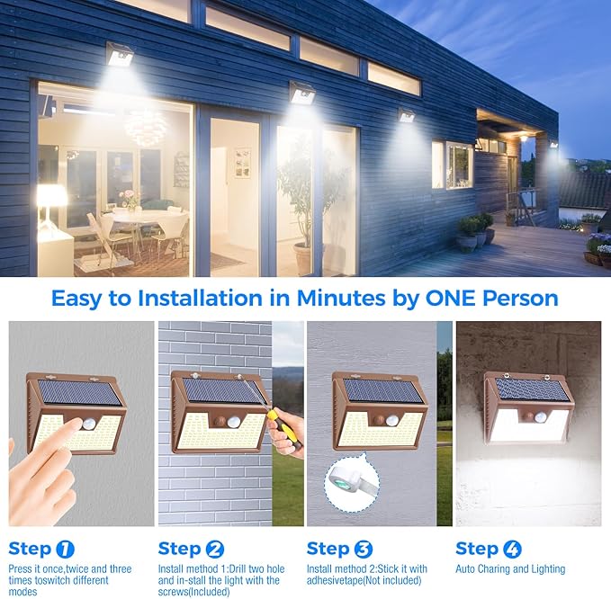 Peasur Solar Lights Outdoor Waterproof, 3 Lighting Modes Solar Motion Sensor - Image 7