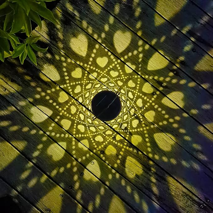 2 Pack Solar Lanterns Outdoor Hanging Heart Pattern Decor Lantern, Waterproof - Image 2