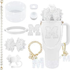 9PCS White for Stanley Cup Accessories Set Bling Initials Bow Charms for by Unknown