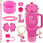 9PCS Hot Pink for Stanley Cup Accessories Set Bling Initials Bow Charms for by Unknown