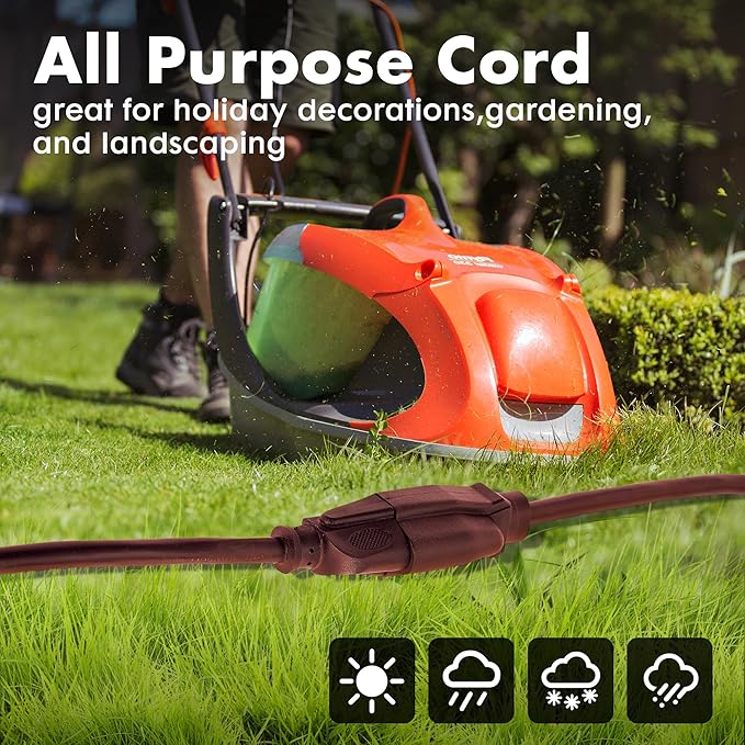 20ft Brown Outdoor Extension Cord Waterproof, UL Listed, 16/3 SJTW Heavy Duty 3 - Image 5