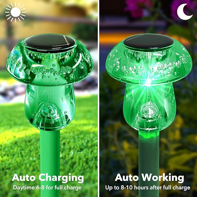 Benany Solar Lights Outdoor, St Patricks Day 16 Pack Mushroom Landscape Lights - Image 2