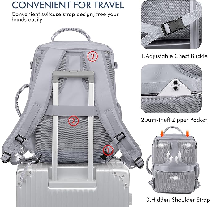 Beraliy Travel Backpack, Personal Item Bag Ailrline Approved, 17.3 Inch Laptop - Image 7