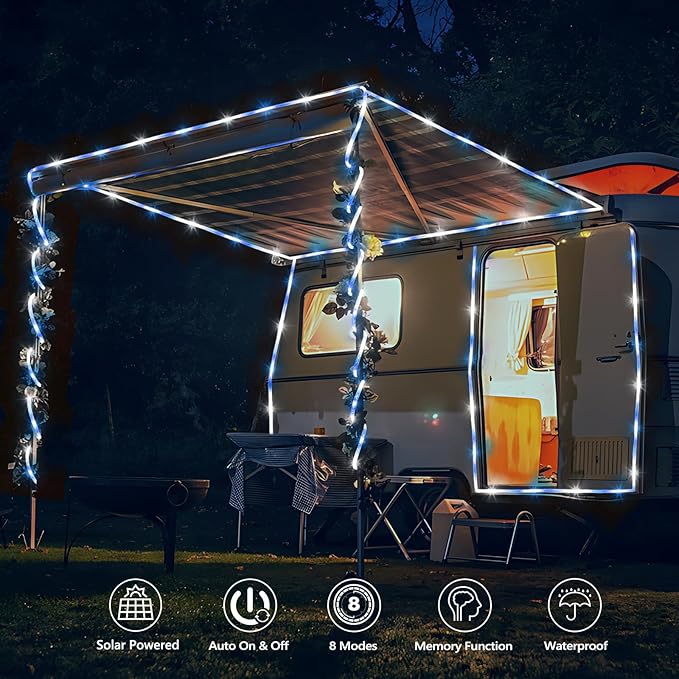 Solar Rope Lights, 66ft 200LED Solar String Lights, 8 Modes Waterproof Solar - Image 2