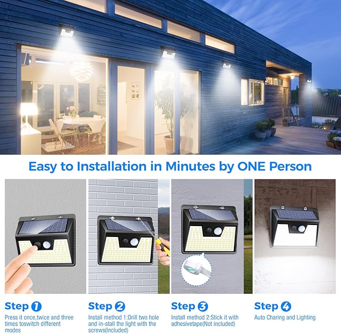 Peasur Solar Lights Outdoor Waterproof, 3 Lighting Modes Solar Motion Sensor - Image 8