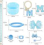 9PCS Blue for Stanley Cup Accessories Set Bling Initials Bow Charms for Stanley - Image 3