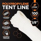 Line Nylon Cord - 100 Ft White Reflective Guyline - Camping Rope - Image 3