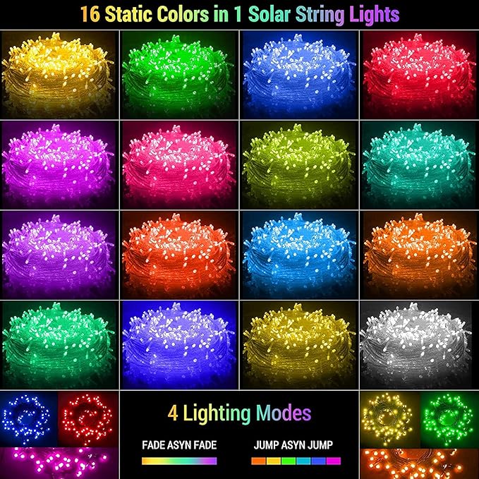 XEWEA Solar String Lights Outdoor, 40Ft 16 Colors 100 LED String Lights - Image 8