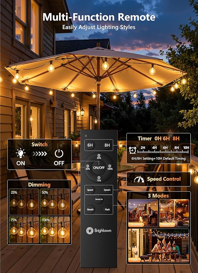 Brightown Outdoor String Lights, 55FT 25 G40 Bulbs Shatterproof Patio Lights - Image 4