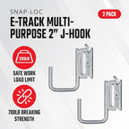 Snap-Loc E-Track Multi-Purpose J-Hook 2 Inch Hanger 2-Pack, Logistic Tie-Down - Image 2