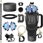 9PCS Black for Stanley Cup Accessories Set Bling Initials Bow Charms for by Unknown