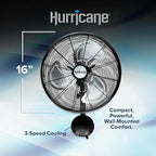 Hurricane 16" High Velocity Pro Oscillating Metal Wall Mount Fan w/ 3 Speeds - Image 2