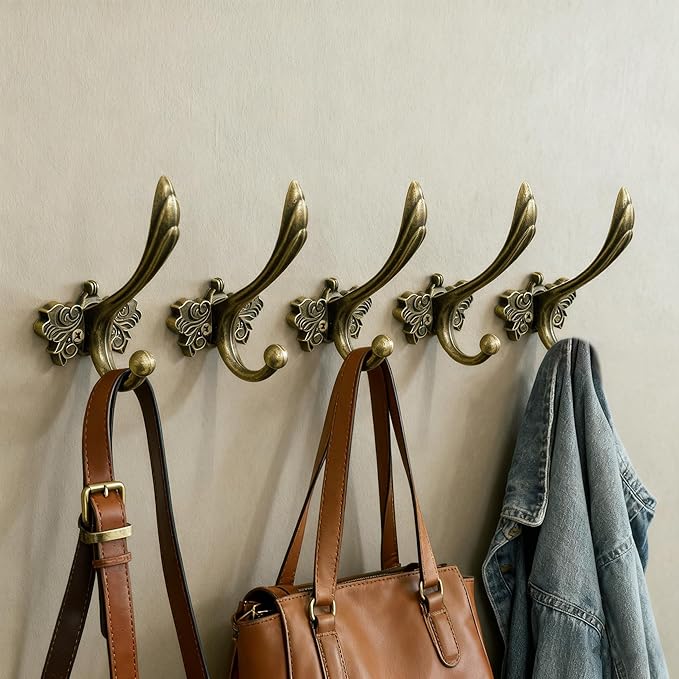 6Pcs Cute Butterfly Decorative Wall Double Hook Antique Brass Hook by KOXHERO