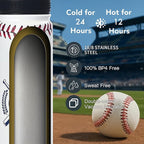 Baseball Water Bottle, 24 oz Insulated Stainless Steel Sports Bottle - Image 6