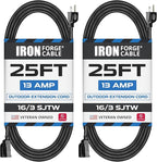 Iron Forge Cable 2 Pack 25 Ft Black Extension Cord, 25 Foot Extension Cord by IronForgeCable