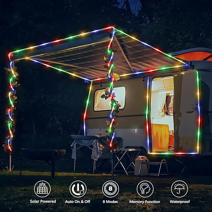 Solar Rope Lights, 66ft 200LED Solar String Lights, 8 Modes Waterproof Solar - Image 2