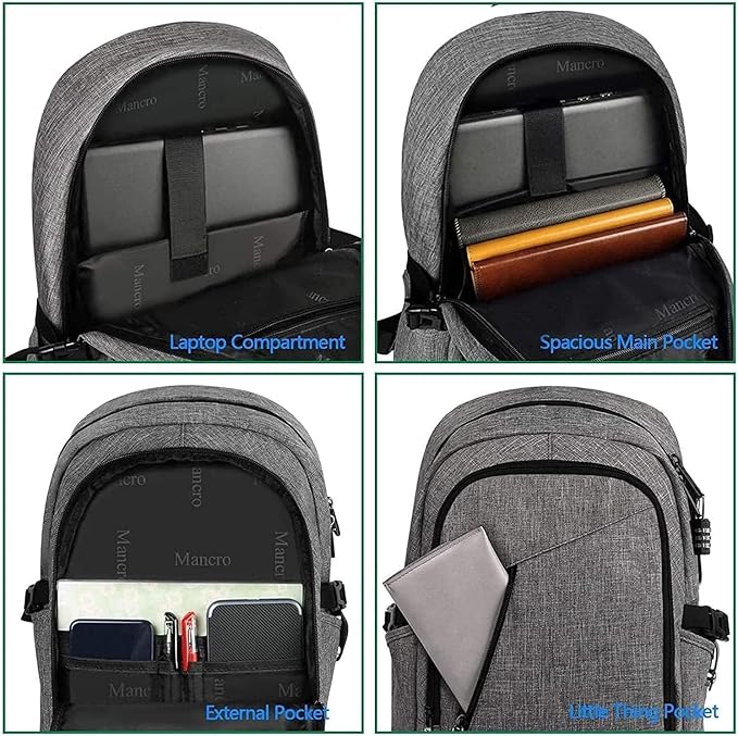 Mancro 17.3 Inch Business Laptop Backpack Large Travel Backpack Lightweight - Image 10