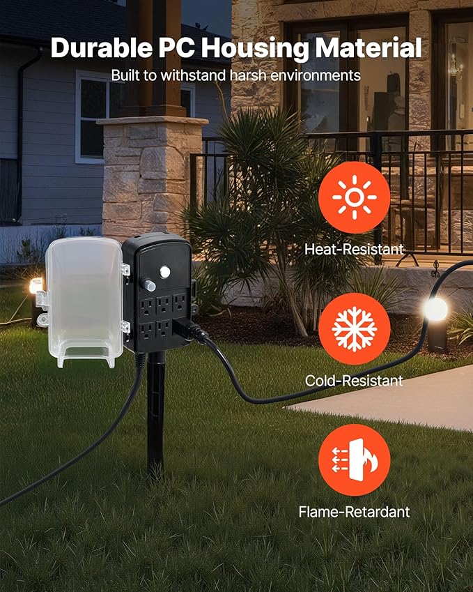 VEVOR Outdoor Power Stake, 15 FT Extension Cord, Outdoor Power Strip - Image 5