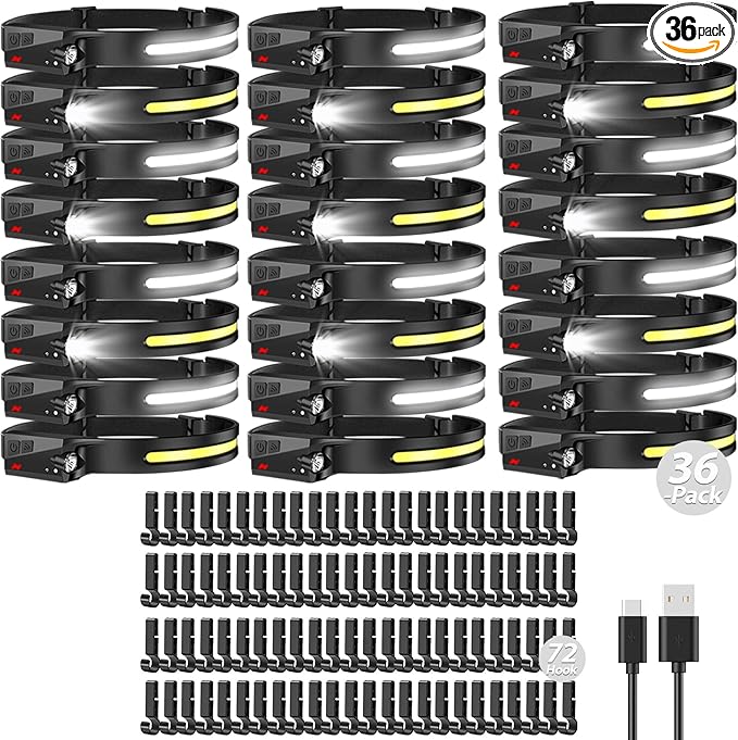 Bud K 36pack Headlamp Rechargeable, 1000 Lumen Headlamps by BUDK