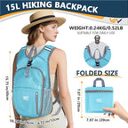 15L Foldable Hiking Backpack, Lightweight Packable Waterproof Machine Washable - Image 2