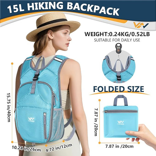 15L Foldable Hiking Backpack, Lightweight Packable Waterproof Machine Washable - Image 2