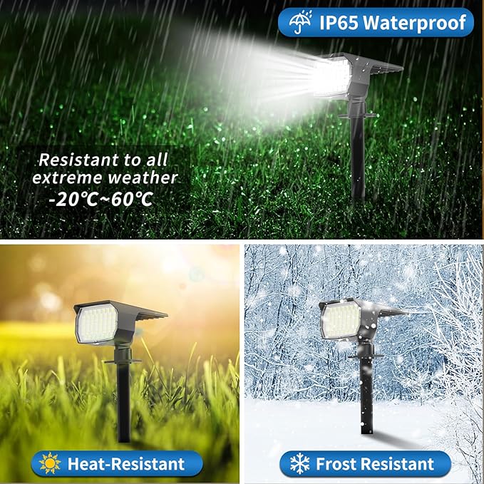 WENATY Solar Spot Lights Outdoor Waterproof IP65, 2 Pack Landscape Spotlights - Image 5