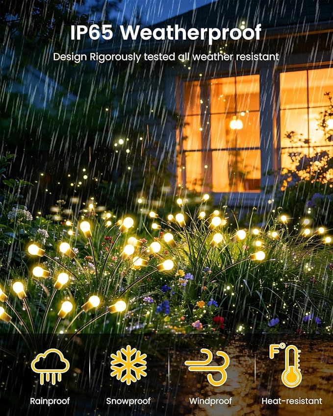 OZS 8 Pack Total 64 LED Solar Firefly Lights Fairy Outdoor - Image 6