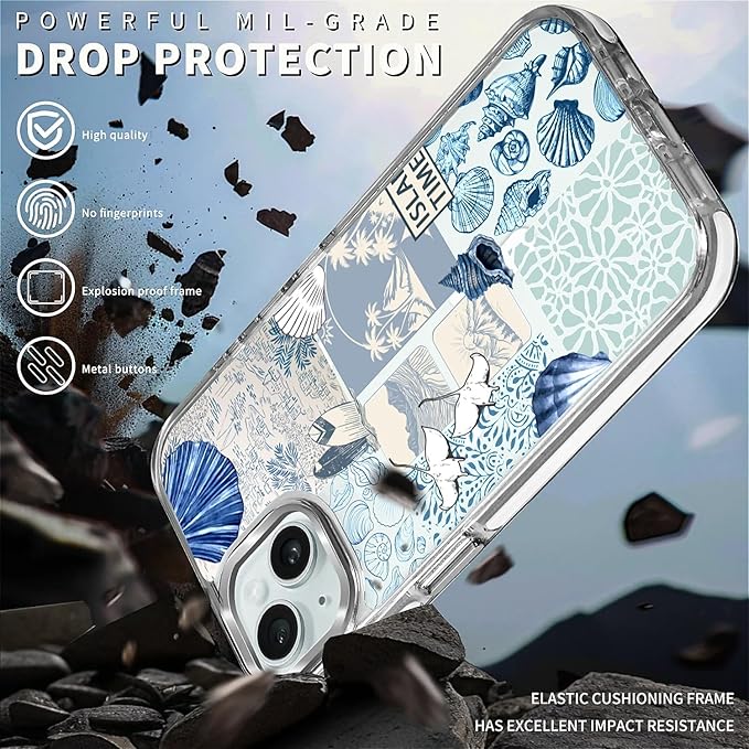 Case for iPhone 14 Plus/15 Plus, Sea Life Ocean Waves Seashell Collage Phone - Image 5