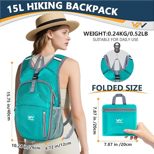 15L Foldable Hiking Backpack, Lightweight Packable Waterproof Machine Washable - Image 2