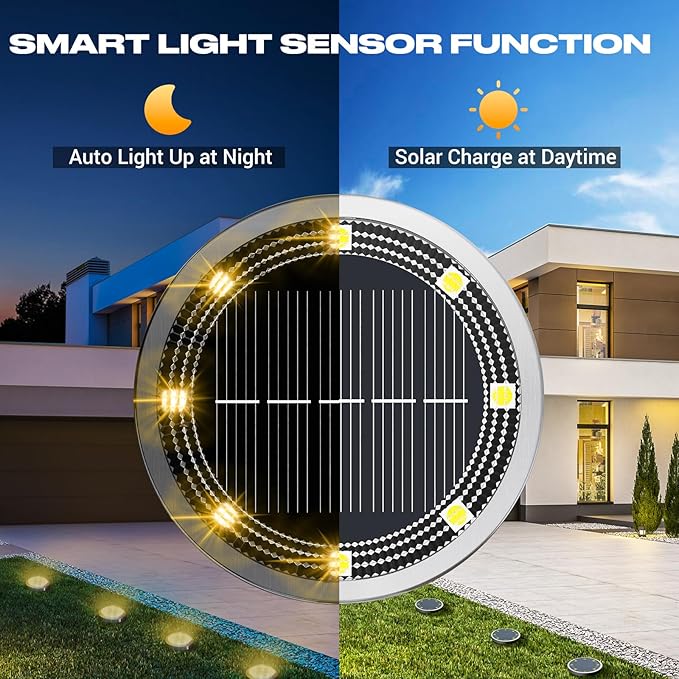 Peasur Mini Solar Ground Lights Outdoor, 4 Pack Flat Solar Powered Disc Lights - Image 2