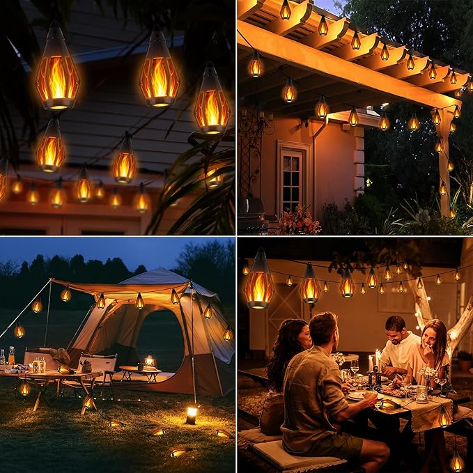 iBaycon Solar Flame Lights, 42Ft 15 LED Bulbs Flickering Flame String Light - Image 2