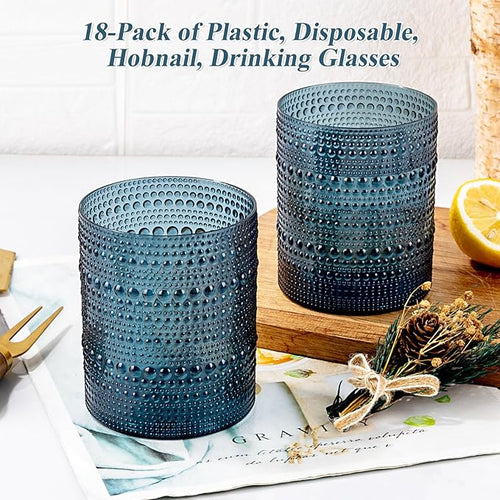 18PCS Hobnail Plastic Drinking Glasses - 14Oz Beaded Mixed Drinkware Sets - Image 2