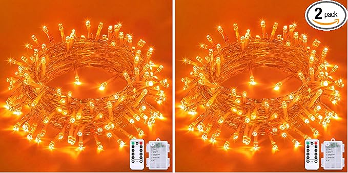 JMEXSUSS 33ft 100 LED Orange Christmas Lights, Battery Operated Christmas Lights by JMEXSUSS