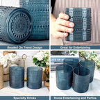 YOUBET 24PCS Plastic Hobnail Drinking Glasses - 14 Oz Blue Vintage Glasses - Image 5