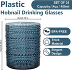 YOUBET 24PCS Plastic Hobnail Drinking Glasses - 14 Oz Blue Vintage Glasses - Image 3
