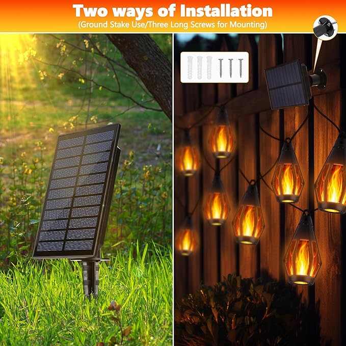iBaycon Solar Flame Lights, 27Ft 10 LED Bulbs Flickering Flame String Light - Image 5