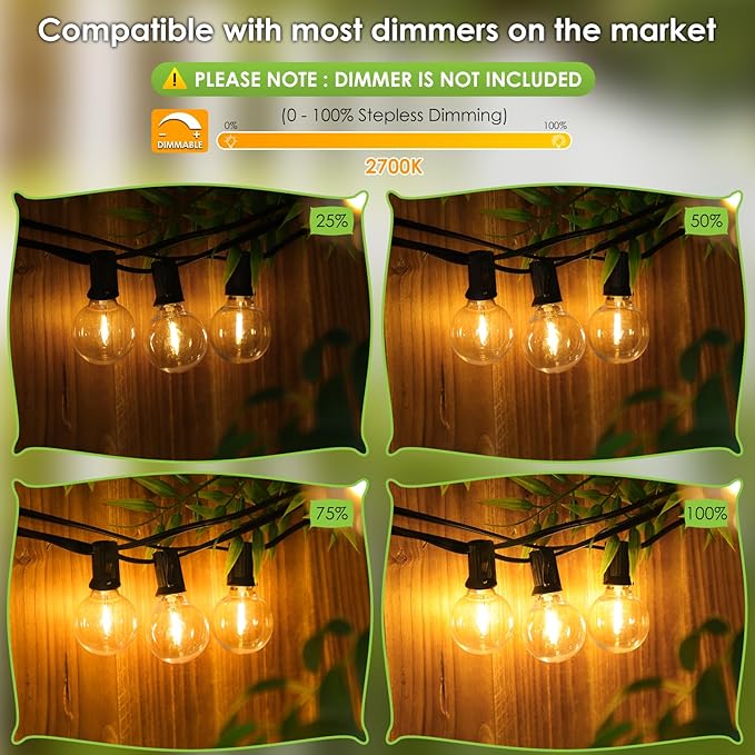 Mlambert 100Ft LED Outdoor String Lights, Dimmable Patio Lights, Waterproof - Image 2